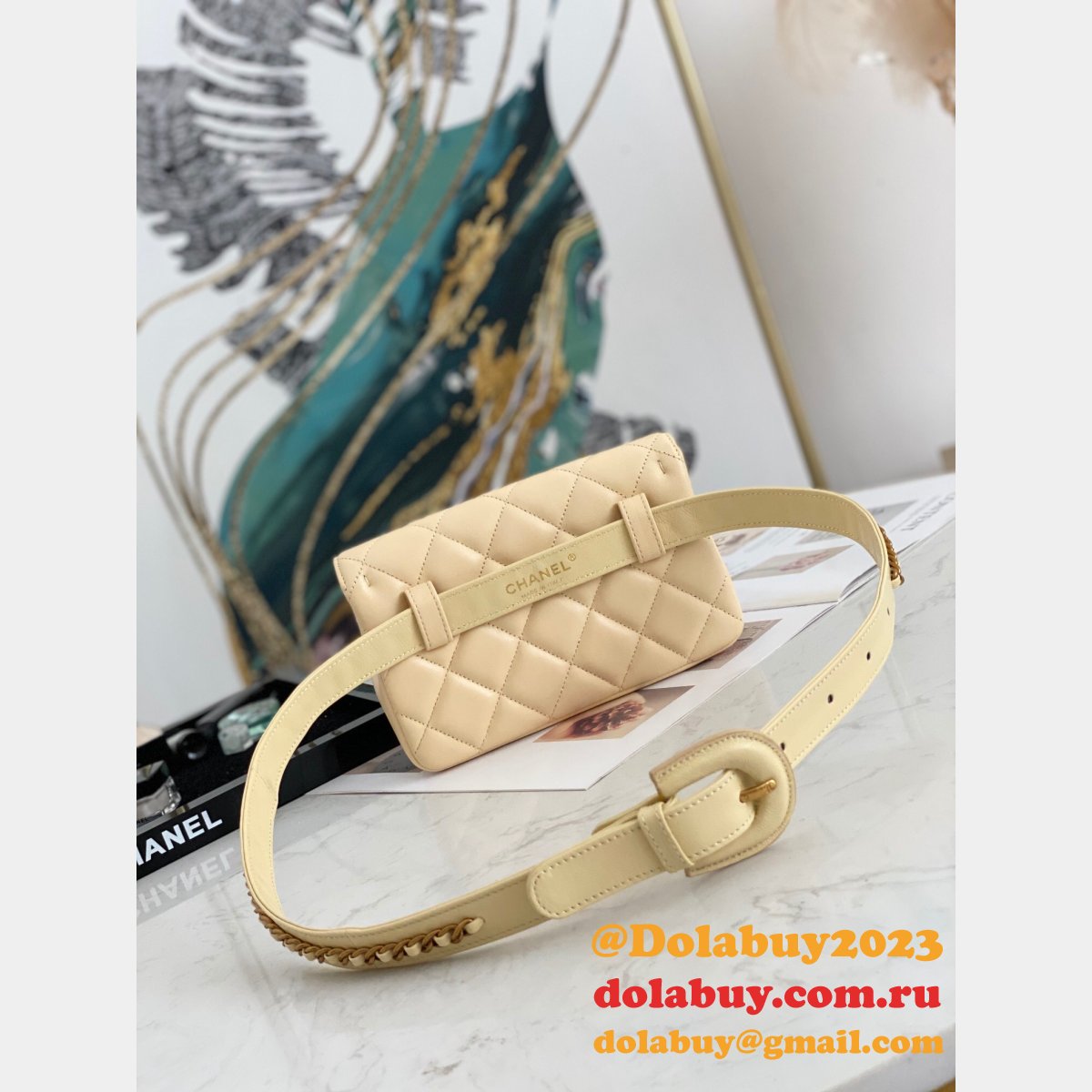 Fashion 1:1 Belt Replica Bag 99009 Lambskin & Gold Metal