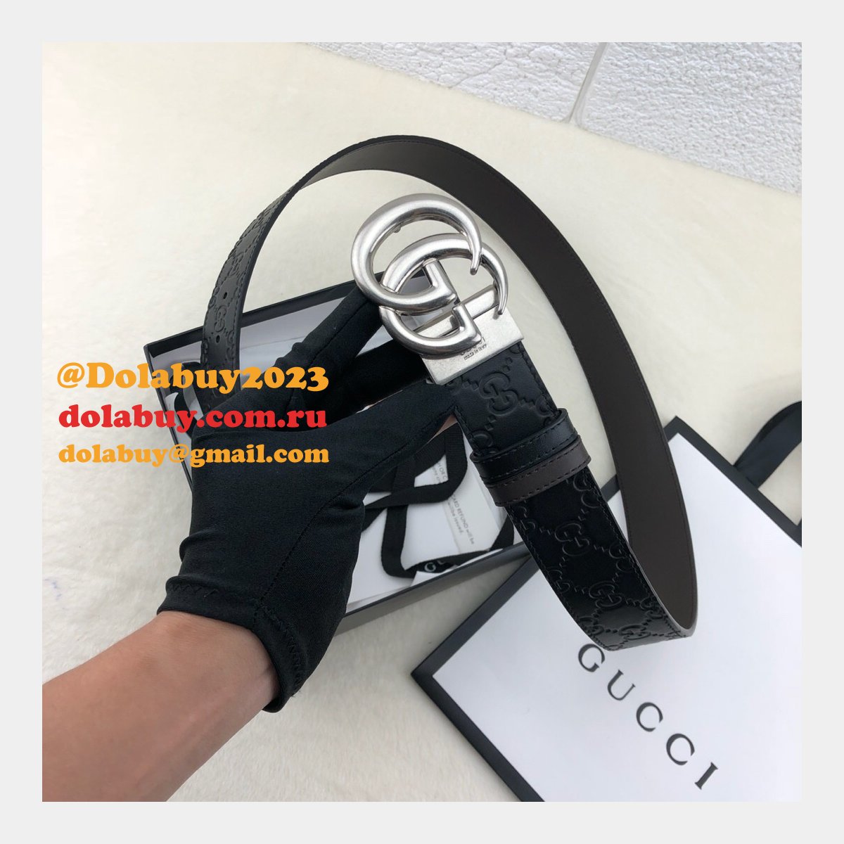 G*u*i belt with double g buckle 38mm-2 black fake