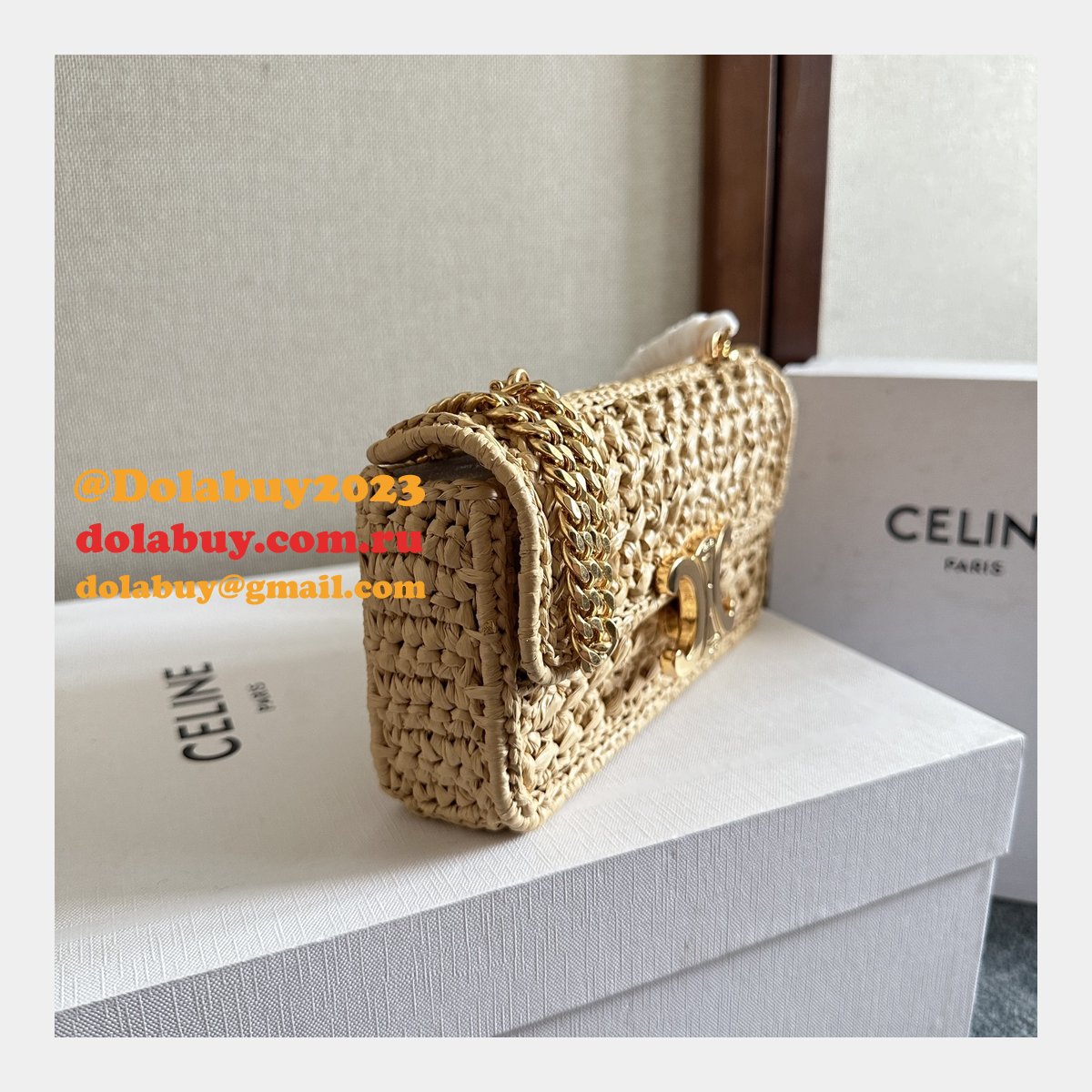Celine Plein Soleil IN RAFFIA EFFECT TEXTILE SHOULDER BAG