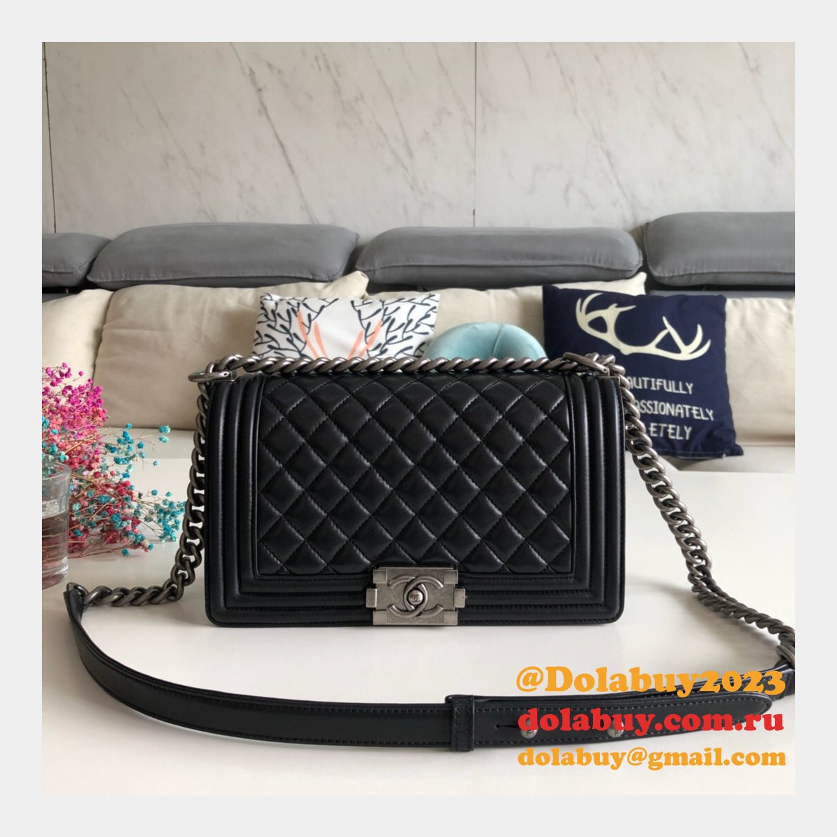 Fashion CC Le Boy Top Quality Black Bags lambskin 25cm