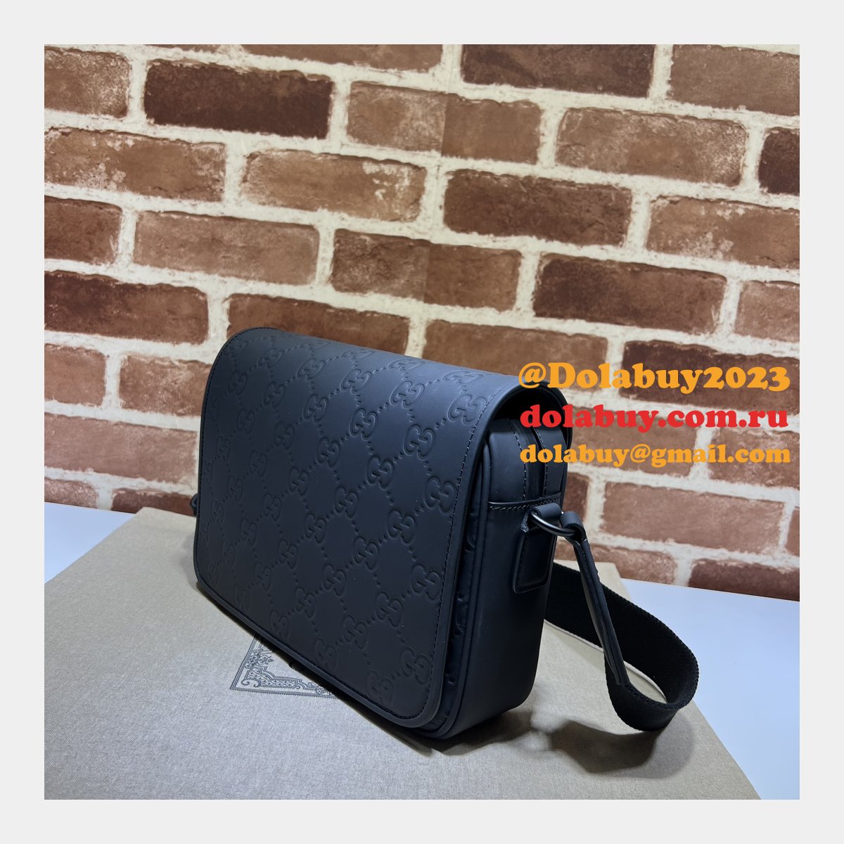 Gucci Fake GG Crossbody Rubber-effect 775097 Black Bag