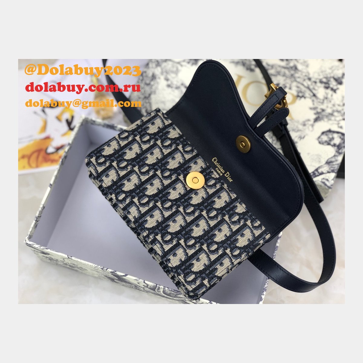 Best Dior Oblique Saddle Belt Replicas Bag Blue