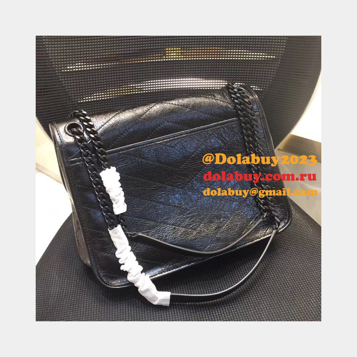 Buy Online YSL Nikki 28cm 498894 Stitch Flap Black Bag