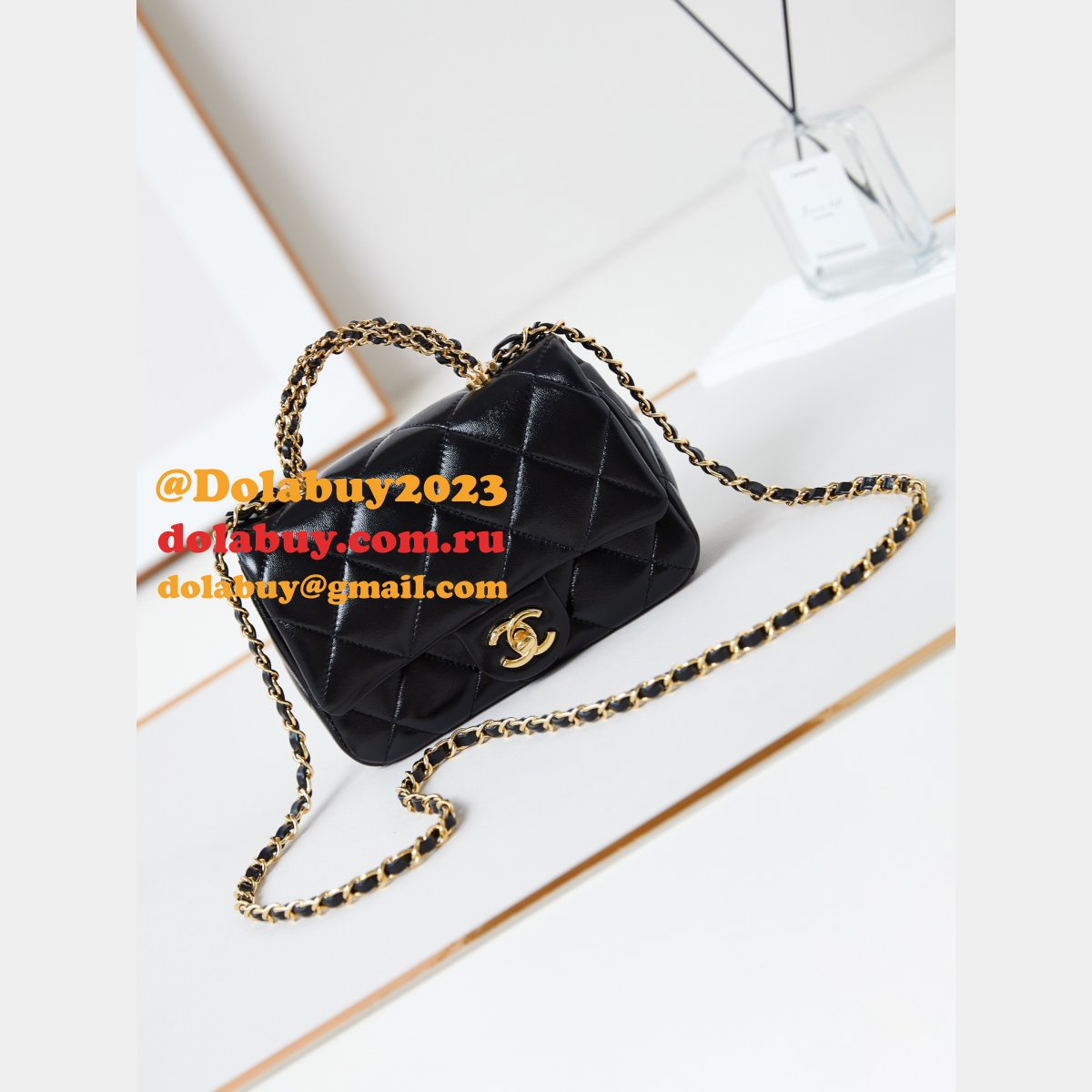 Replica Designer AS5032 Black Top Handle Inspired Mini Flap Bag