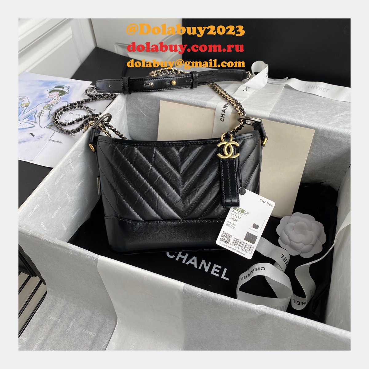 Fashion GABRIELLE Small Hobo A91810 Black Bag Aged Calfskin 20CM