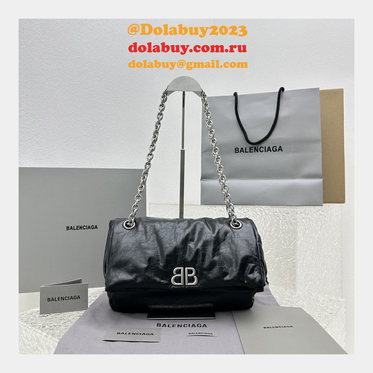 Top Quality Best Balenciaga Le Monaco Wax Leather Chain Bag